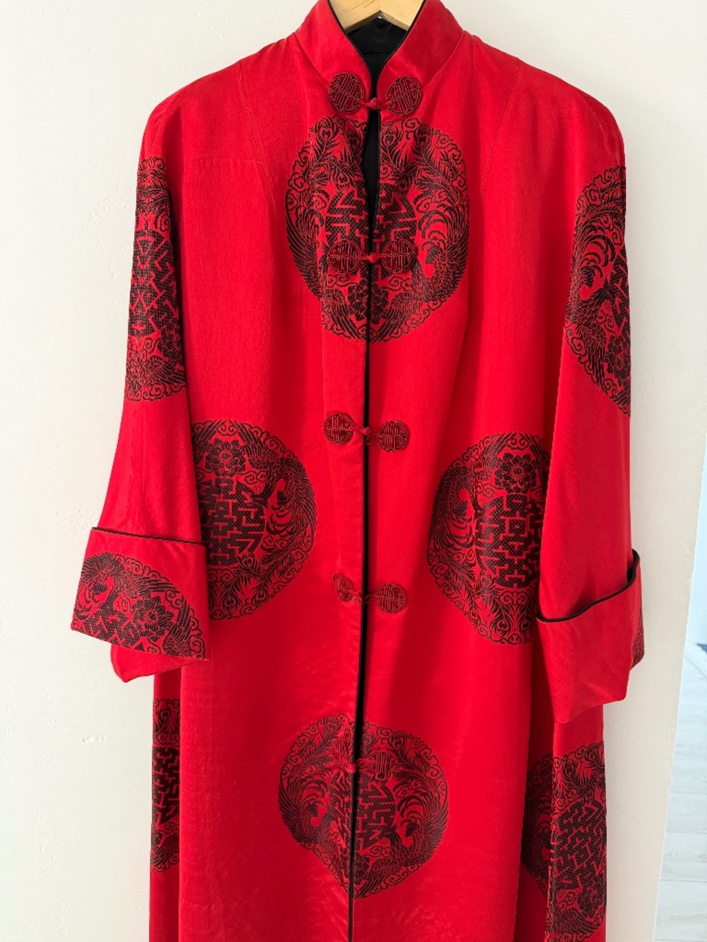 Vintage Custom-Tailored Red Chinese Silk Brocade Tang Robe Jacket Coat Kimono